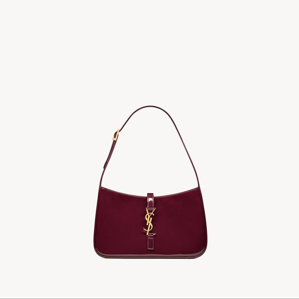 Saint Laurent Le 5 à 7 Patent Leather Hobo – Burgundy Elegance