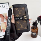Luxury Luxury Pattern Wallet iPhone Case with Card Holder and Strap